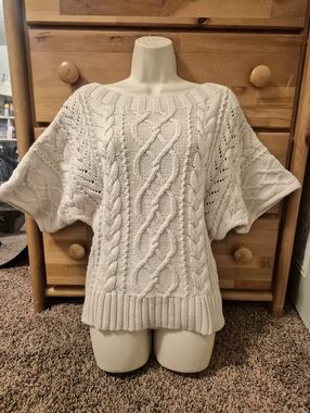 Express Cream Cable-Knit Boatneck Pullover Size S